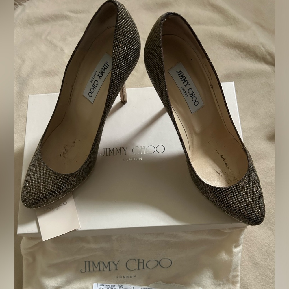 Jimmy Choo Bronze Glittered Platform Pumps